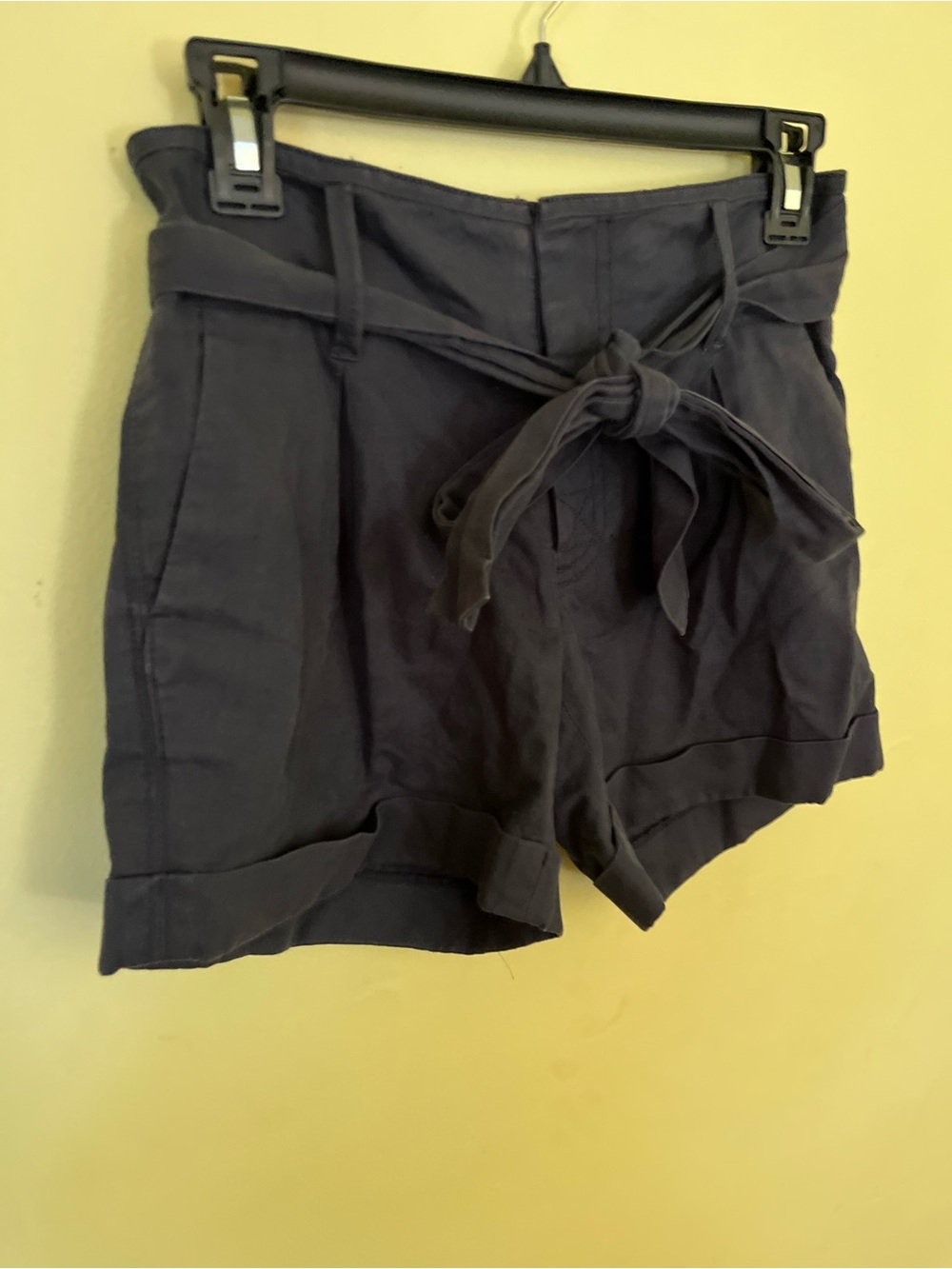 Club Monaco Navy Paperbag Waist Tie-Front High-Waist Shorts